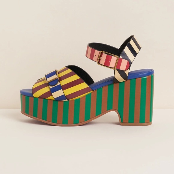 New! CHARLOTTE STONE Raf Chunky Platform Sandals in Stripe Multi - Picture 2 of 16